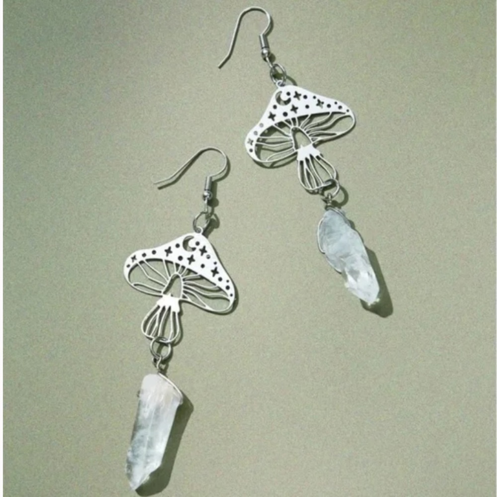 ❤️ FREE Mushroom Stone Geo Geode Faux Plant Hipster Hippie Chic Art Earrings